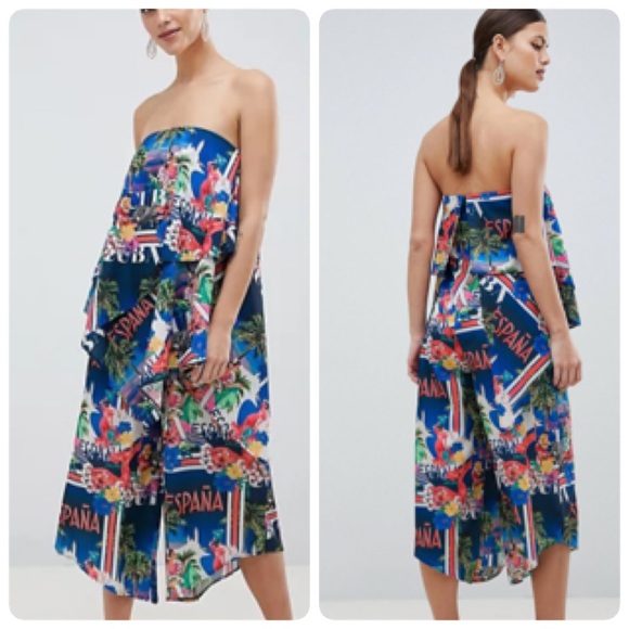 ASOS Pants - ASOS Bandeau Jumpsuit In Tropical Vacation Print
